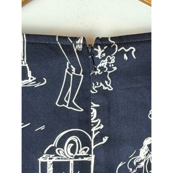 Talbots Dress Women 16W Navy Blue White Cotton Parisian Scene Preppy Plus Size - Picture 9 of 10